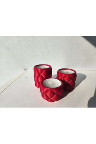 Kapitone Desen 3'lü Tealight Mumluk Seti - Mum Hediyeli Kırmızı