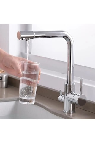 Eshomes Arıtma Çıkışlı 3 Yollu Musluk Mutfak Eviye Bataryası Krom