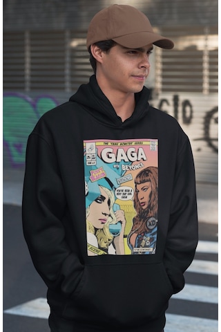 Sevbano Tasarım Lady Gaga With Beyonce Baskılı Unisex Oversize Şarkıcı Ho Siyah