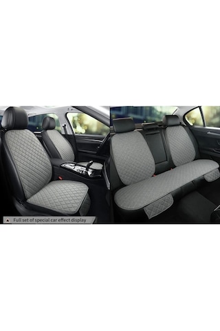 Araba Koltuk Deri Minderi 7 Parça Ön Ve Arka Oturak Sırt Dayama Minder Gri-gri