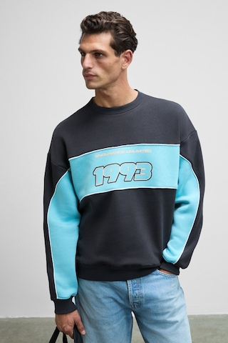 Grimelange MONTY Erkek Yuvarlak Yaka Baskılı Omuzları Yeşil Renkte Relaxed Fit Antrasit Sweatshirt