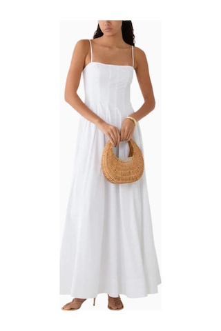 Staud Wylie Maxi Dress, Kadın Maksi Elbise, Pamuk & Spandeks, Şık Ve Rahat Beyaz