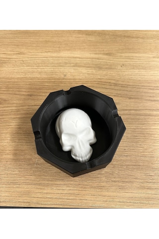 Gotik Tasarım Kurukafa Figürlü Küllük - 3d Baskı Dekoratif Siyah Ve Beyaz Masa Üstü Aksesuarı