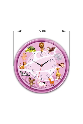 Decorita Cam Saat | Çocuk Odası - Pembe | Çap40cm Çok Renkli