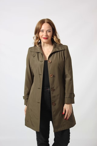 1671 Kolu Düğme Detaylı Uzun Kapişonlu Haki Büyük Beden Kadın Ceket Haki