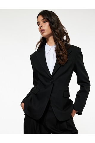 Koton Koton X Sibil Çetinkaya - Slim Fit Cepli Uzun Kollu Blazer Ceket Siyah 6wak50052pw