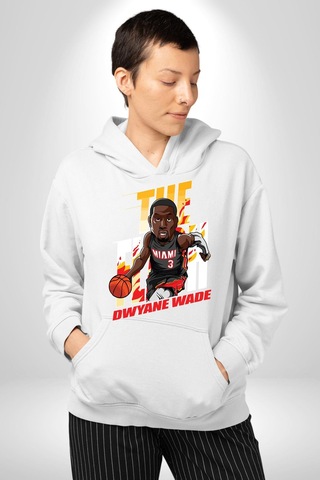 Dwyane Wade Miami Basketbol Kadın Erkek Beyaz Kapüşonlu Sweatshirt Hoodie Beyaz