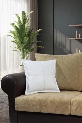 Premium Dekoratif Beyaz Deri Kırlent Kılıfı/ev Ve Ofis Için Gerçek Deri 45x45cm Kırlent Kılıfı Beyaz