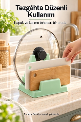 Mutfak Düzenleyici Stand Tencere Kapağı Tutucu Ve Kesme Tahtası Düzenleyici Karışık