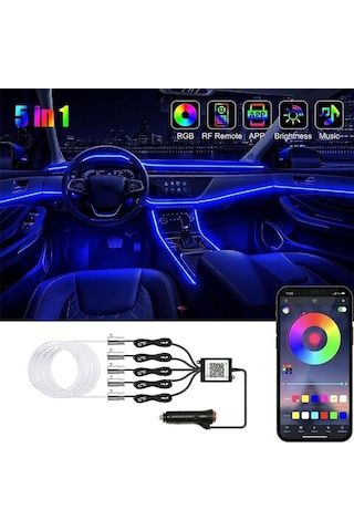 Seametal Rgb Fiber Optik Kiti App Kablosuz Kontrol Otomatik Atmosfer Dekoratif Lamba Araba Led İç Aydınlatma
