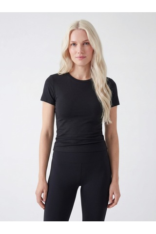 Noux Pamuk Viskon Basic Esnek Bisiklet Yaka Body Siyah