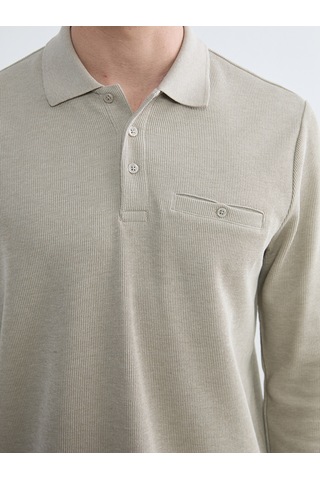Lcwaıkıkı Classic Bej Polo Yaka Erkek Sweatshirt