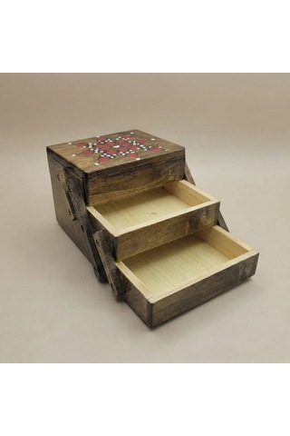 Morgen Craft Bohea Ahşap Mücevher Kutusu - %100 El Yapımı - Göknar Ağacı - 12x10x8,5 Cm Kahverengi