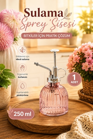 Perotti 15731 Pembe Vintage Cam Bitki Sulama Şişesi Sprey Şişe
