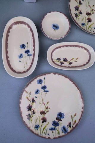 Tabak Evi Porselen Morden Kahvaltı Ve İkram Takımı 6 Kişilik 14 Parça Çok Renkli