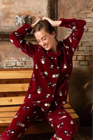 Sude Kadın Gömlek Önden Düğmeli Polar Desenli Pijama Takımı P200/173 - 1 Adet 001