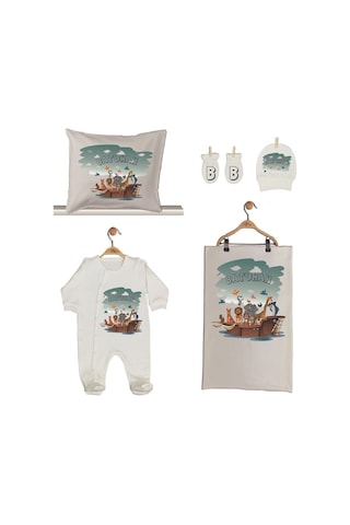 Pia Baby Gl 1947-02 İsme Özel Beşli Tulum Set Krem