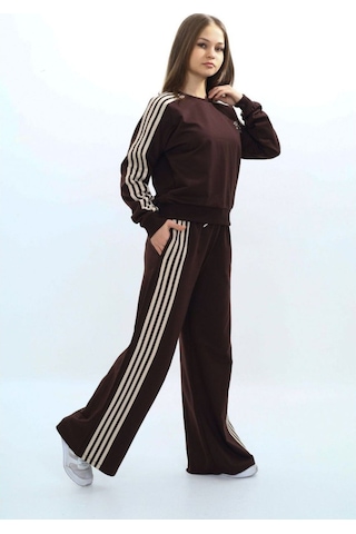 Kız Çocuk %100 Pamuk Uzun Kol Oversize Alt&üst Eşofman Takımı-eşt-0027 Kahverengi