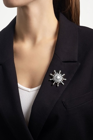 İnci Yıldızı 18 Ayar Beyaz Altın Kaplama Gümüş Broş Beyaz