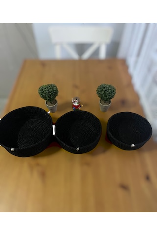 Kordon İpten Çok Amaçlı 3 'lü Sepet 17x5-19x6-21x7 Siyah