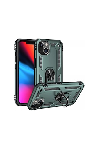 Hnrlıshp Newface Apple iPhone Uyumlu  13 Kılıf Sofya Yüzüklü Silikon Kapak - Yeşil