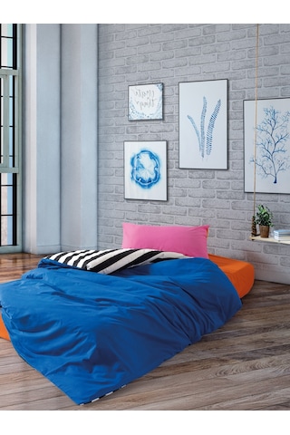Cozy Home Popping Colors Tek Kişilik Lastikli Çarşaflı Nevresim Takımı Dusk Mavi