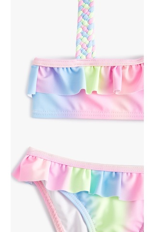 Koton Bikini Takımı Fırfırlı Tek Omuz İnce Askılı Pembe Desenli 4skg00002mm Pembe