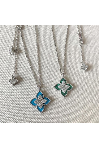 Yonca Mineli İkili Çelik Kolye Çok renkli