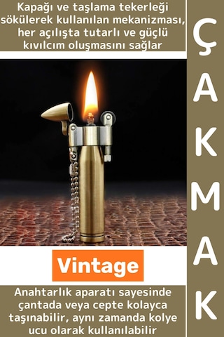 Wintoup Dekoratif Hediyelik Retro Vintage Koleksiyon Anahtarlık Kolye Ucu Kullanım Şık Kurşun Tasarım Çakmak