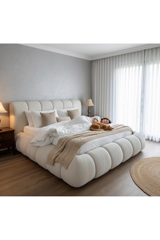 Most Piatto Premium Bazalı Karyola Ekru Bukle Kumaş 180x200 Cm. Yatak İçindir Evinize Teslim 180 x 200