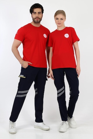 112 Acil Sağlık Yuvarlak Yaka Penye Kısa Kol Tshirt - Kırmızı
