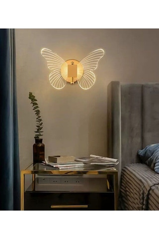 Modern Tasarım Butterfly Aplik Gold Sarı Kelebek Duvar Apliği Gold