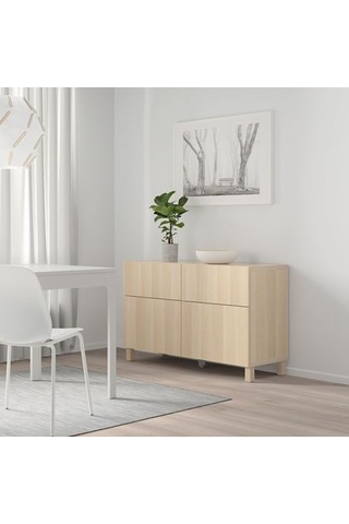 Ikea Bestå Dolap Ünitesi, Ağartılmış Meşe Görünümlü, 120x40x64 Cm