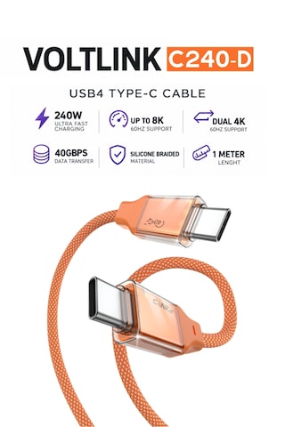 Voltlınk C240 240w Type-c To Type-c Şarj Ve Data Kablosu 1 Metre Silikon Örgülü 480mbps Usb 2.0