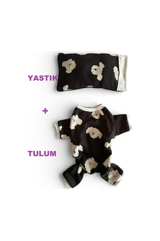 Doggy Doo Kedi Uyku Seti Penye Kedi Tulum Ve Mini Yastık Takımı Pamuklu Tüy Dökülmesini Si̇yah XL