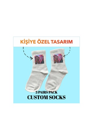 Kişiye Özel Baskılı Çorap Beyaz