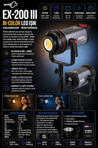 Pdx Ex-200 Iıı Bi-color Led Işık Ayarlanabilir Renk Video Ve Stüdyo