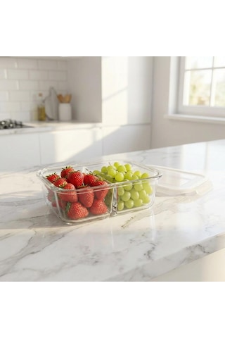 Selka Home Sofia 1120 Ml. 2 Bölmeli Cam Saklama Kabı Şeffaf