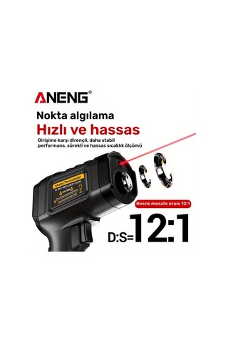Honeybeeshop Aneng Th202 Siyah Temassız Termometre Higrometre -50-600 C Lcd Ekran Sıcaklık Tabancası Pirometre Pilsiz