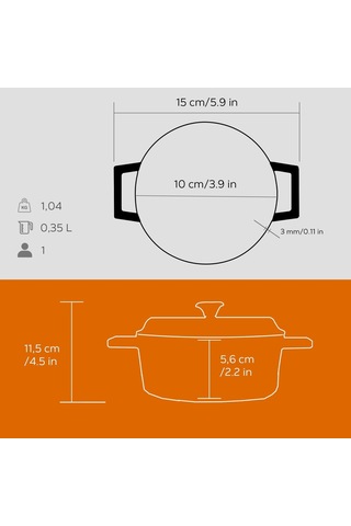 Lexroo Metal Döküm Mini Tencere, 10 Cm, 0.35 L Hacim, Turuncu