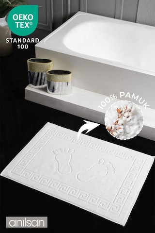 Beyaz Greek Ayak Havlusu - 50x70 Cm, 245 Gr, %100 Pamuk, Spa Ve Otel Banyo Paspası, Günlük Kullanıma Uygun Beyaz