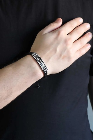 Atatürk İmzalı Deri Kordonlu Çelik Bileklik scb23 Çok Renkli