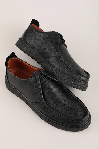 Gondol Erkek Hakiki Deri Casual Derby Ayakkabı Moc-toe Cz.102 Siyah