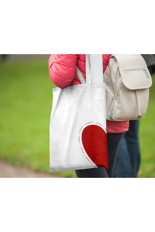 Akumastik Amor Bez Çanta 35x40cm - Tote Bag- Kalpli Çanta