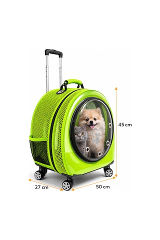 Jumbo Fileli Tekerlekli Kedi Köpek Taşıma Çantası 45 X 50 X 27 Cm Neon Yeşil 15 Kg