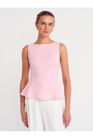 Dilvin 21001 Kayık Yaka Peplum Top-toz Pembe Toz Pembe