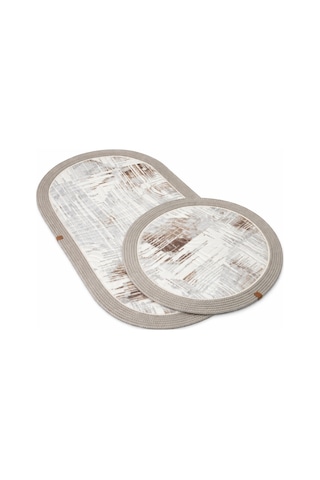 Melena Carpet Premium Kaymaz Taban Banyo Paspası Jüt Kenar Detaylı Oval Yuvarlak Set 100x60-60x60 Beyaz-gri
