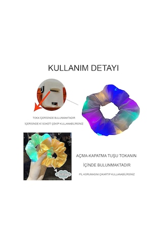 Lila Mor Renk Led Işıklı Lastikli Saç Tokası - 3 Modlu Festival - Parti Saç Tokası 5224