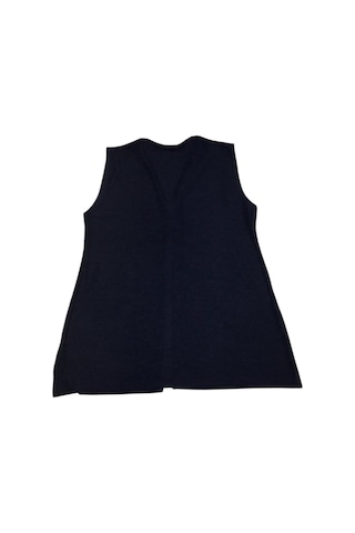 Kadın Önü Üç Düğmeli Jakarlı Cepli Kısa Yelek Lacivert