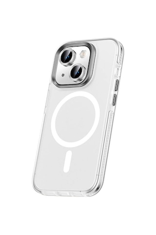 Goocamp Apple Uyumlu iPhone 15 Plus Kılıf Airbagli Magsafe Wireless Şarj Özellikli Lens Koruyuculu Kisamarka Mavi Açık